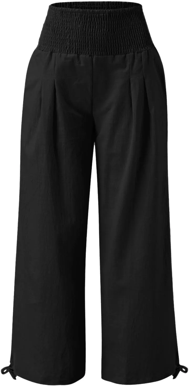 Women's Cotton Linen Summer Fashion Pants Elastic Waist Long Lounge Slim Fit Trouser Trendy