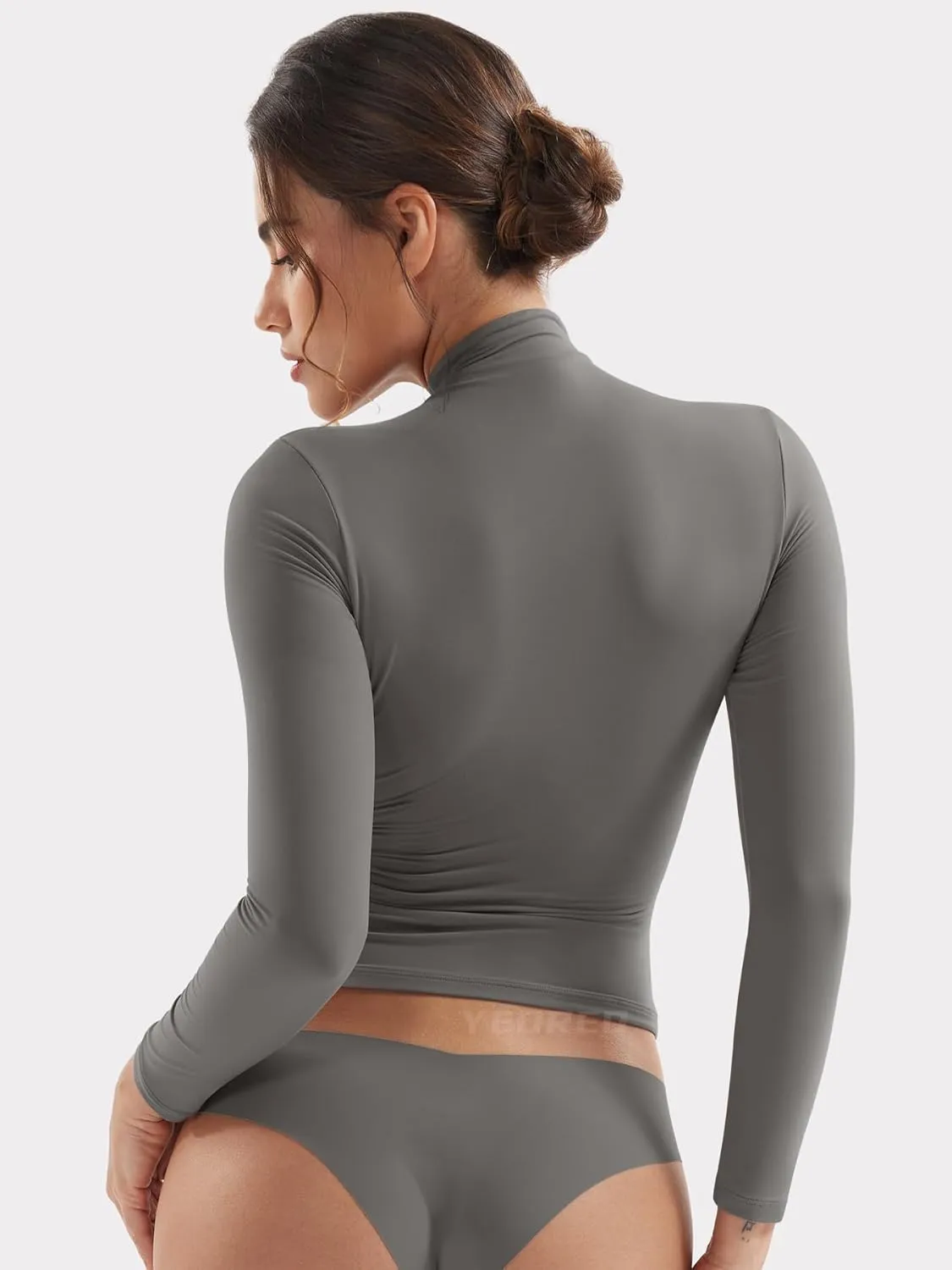 YEOREO Long Sleeve Workout Crop Mock Thermal Turtle Neck Double Lined Base Tops Shirts Women Sariah Y2k Undershirt