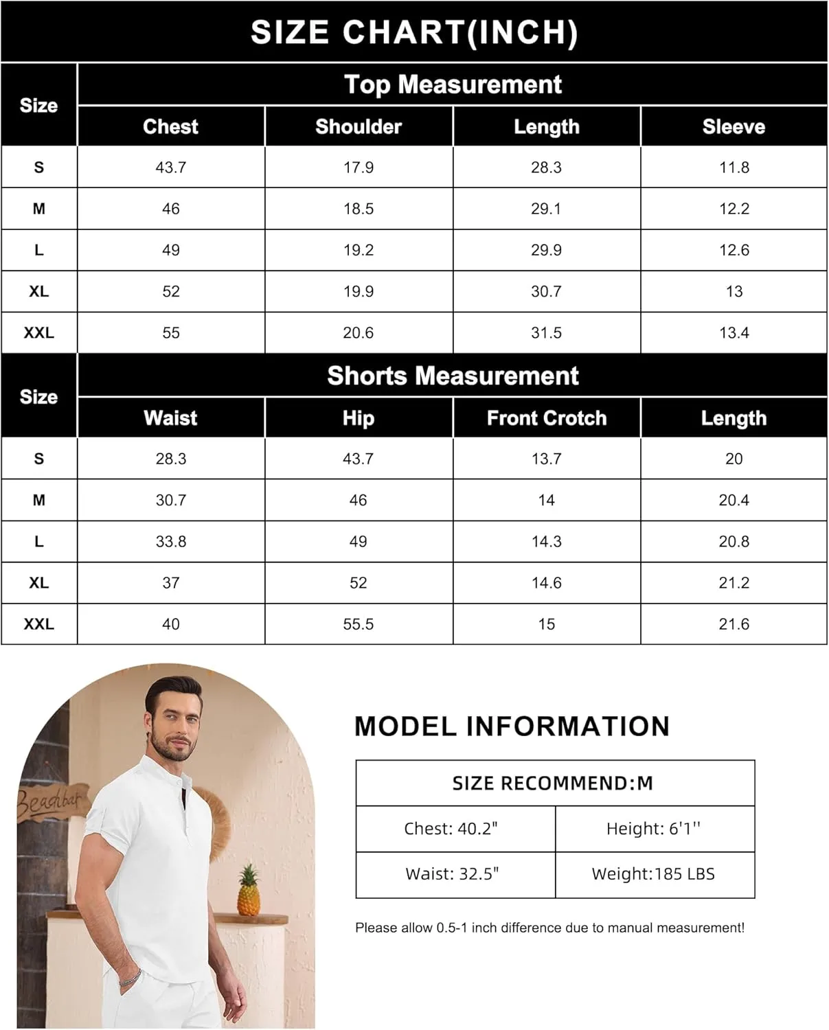 YTD Men's 2 Pieces Set Short Sleeve Henley Shirts and Shorts Texture Summer Beach Vacation Outfits